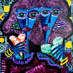 R Poch Mujeres 100. DE COPAS 3... 120 x 120 cm pintura acrílica original