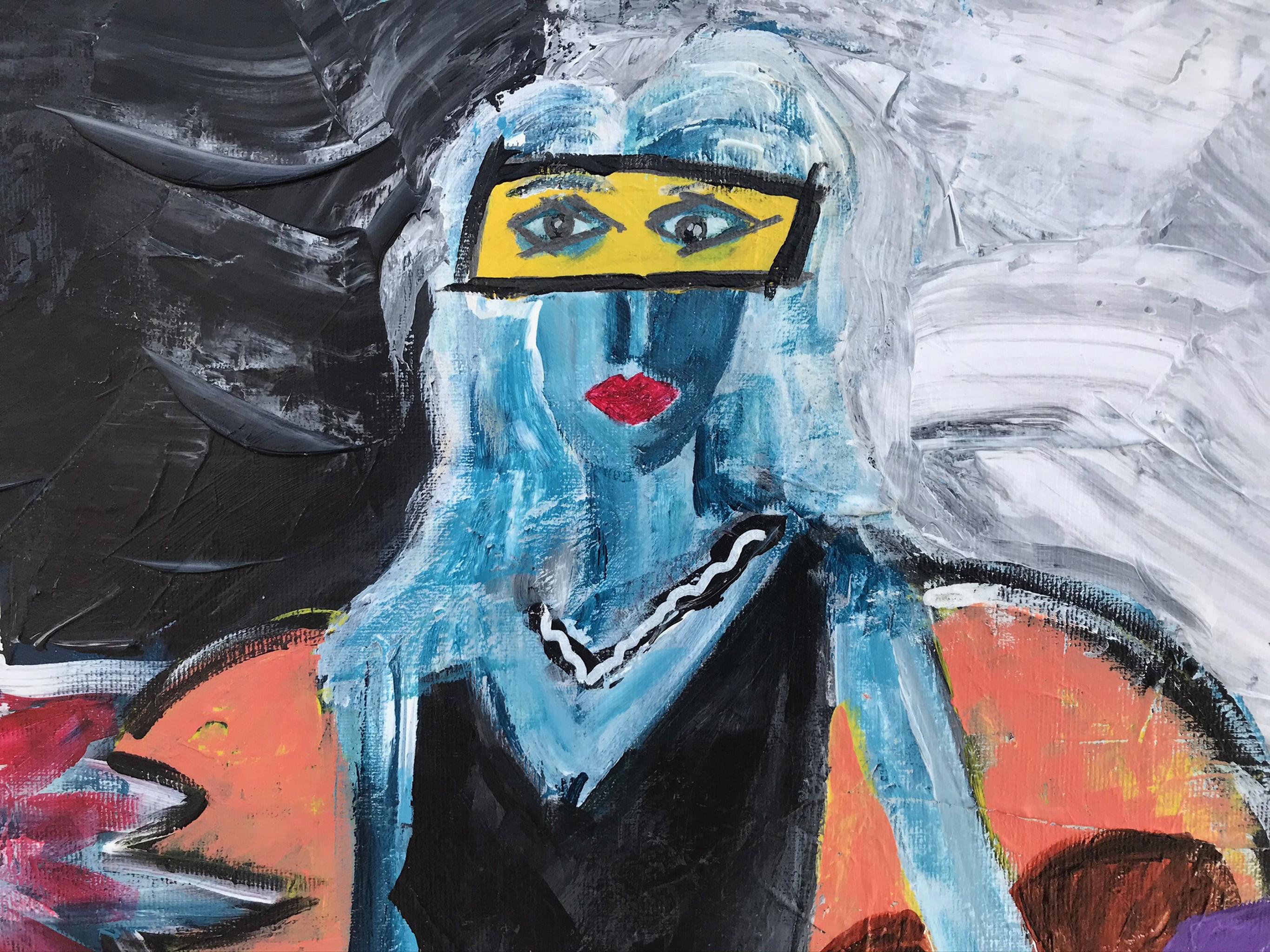 R. Poch   Frauen  Couch Original-Acrylgemälde (Schwarz), Abstract Painting, von Ramon Poch