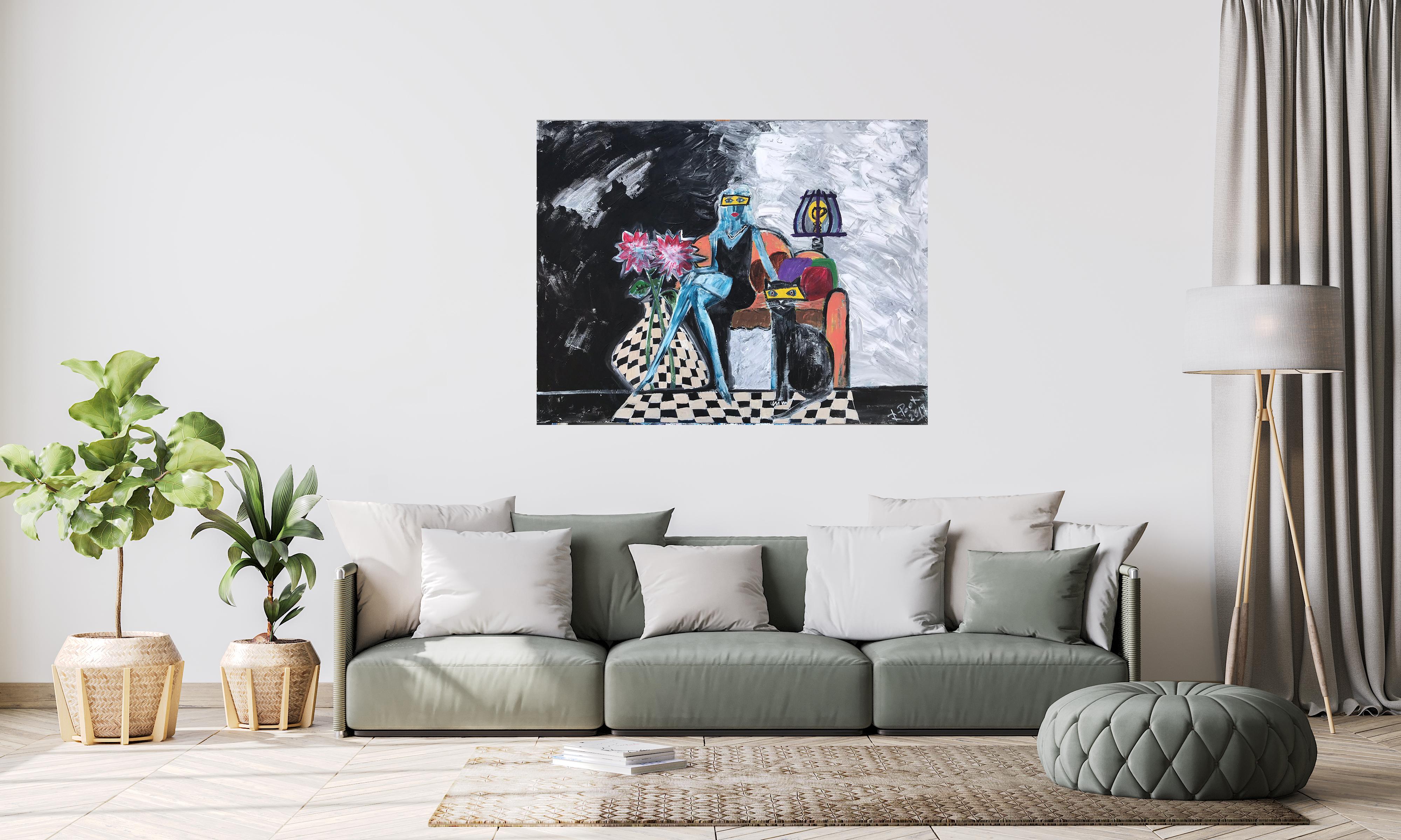 R. Poch   Frauen  Couch Original-Acrylgemälde im Angebot 1