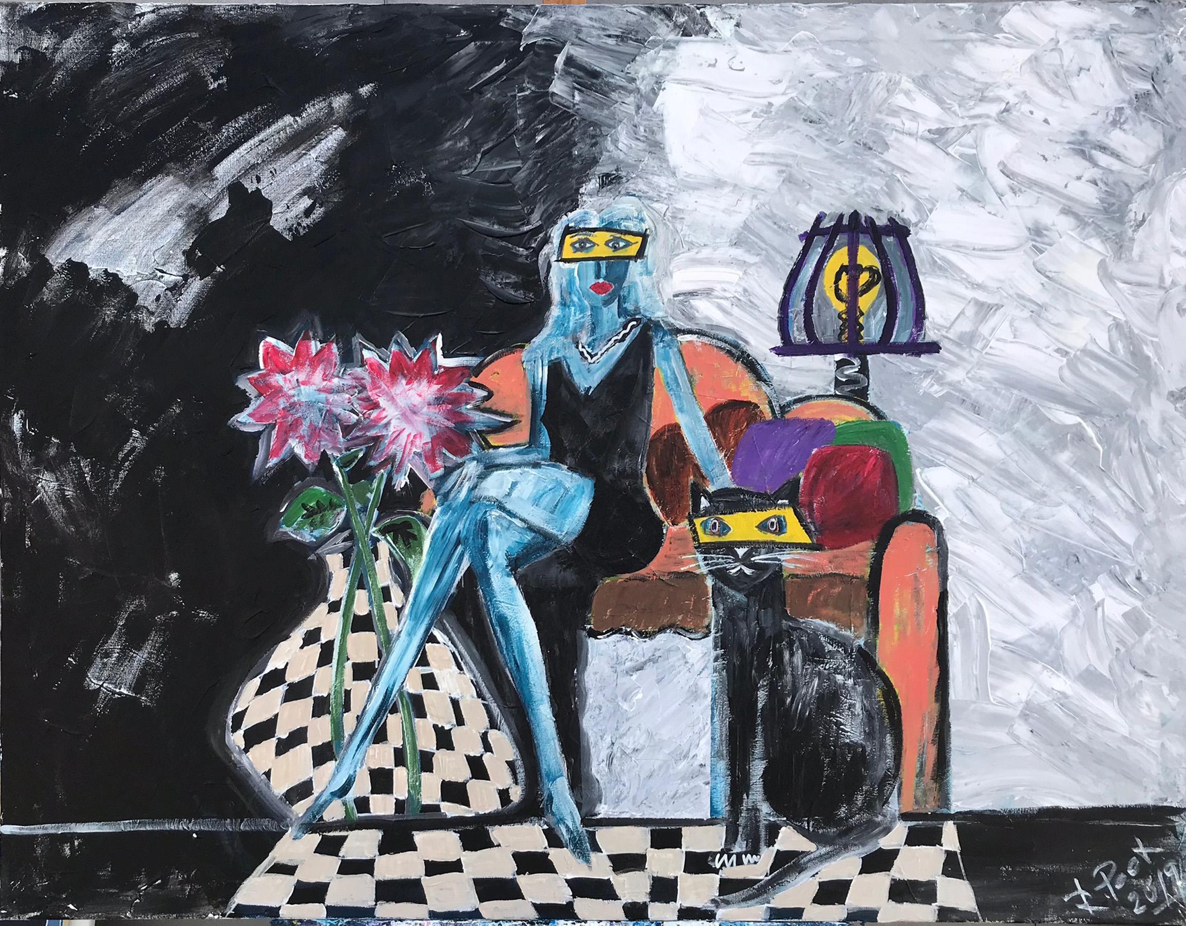 R. Poch Frauen Couch Original-Acrylgemälde