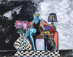 R. Poch   Women  Couch original acrylic painting