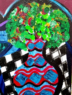 R. Poch Women Hat Red Square Big. 97. Orange Cocktail original acrylic