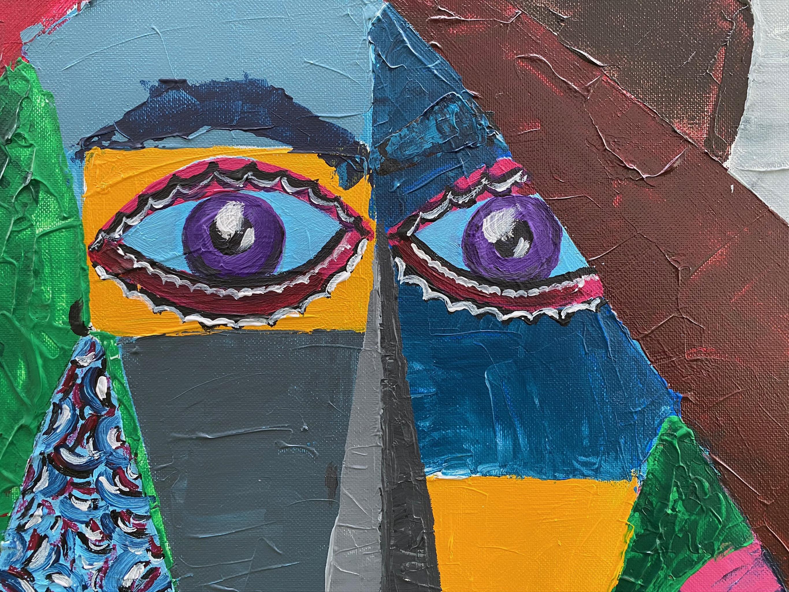 R. Poch   Mujeres  Pamela  Azul  Rojo  130 x 80 original - Painting de Ramon Poch