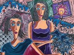 R. Poch Women Wuith Light Bulb acrylic painting