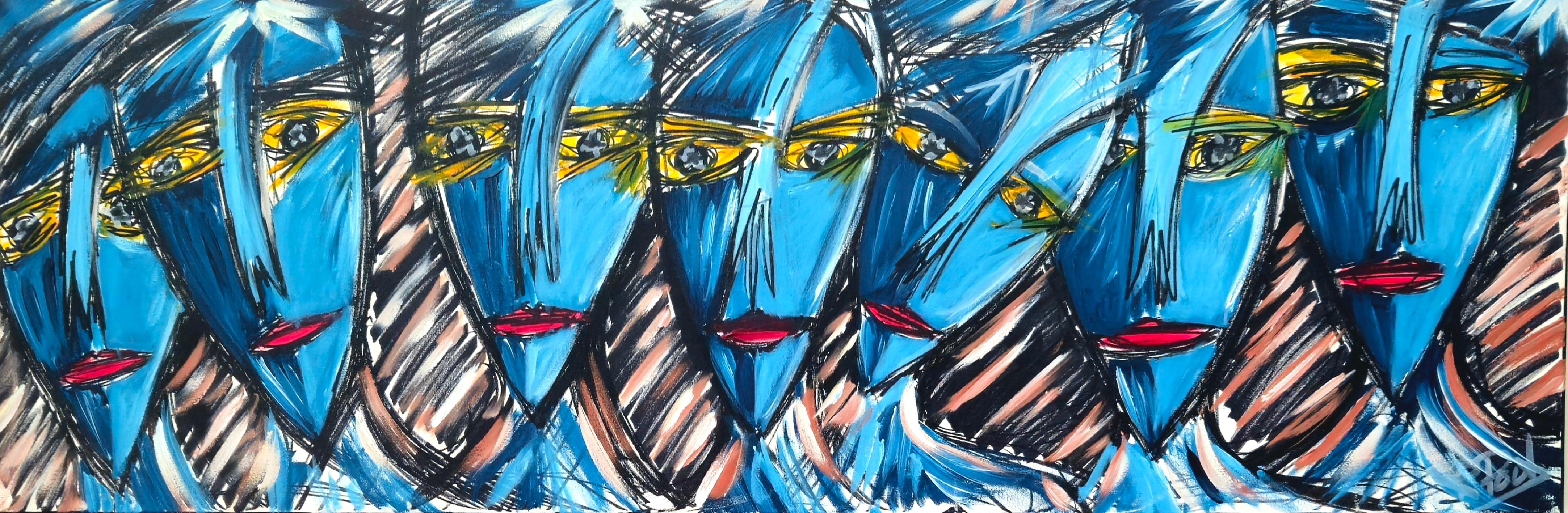 Ramon Poch Abstract Painting - R. Poch Yellow eyes original acrylic painting