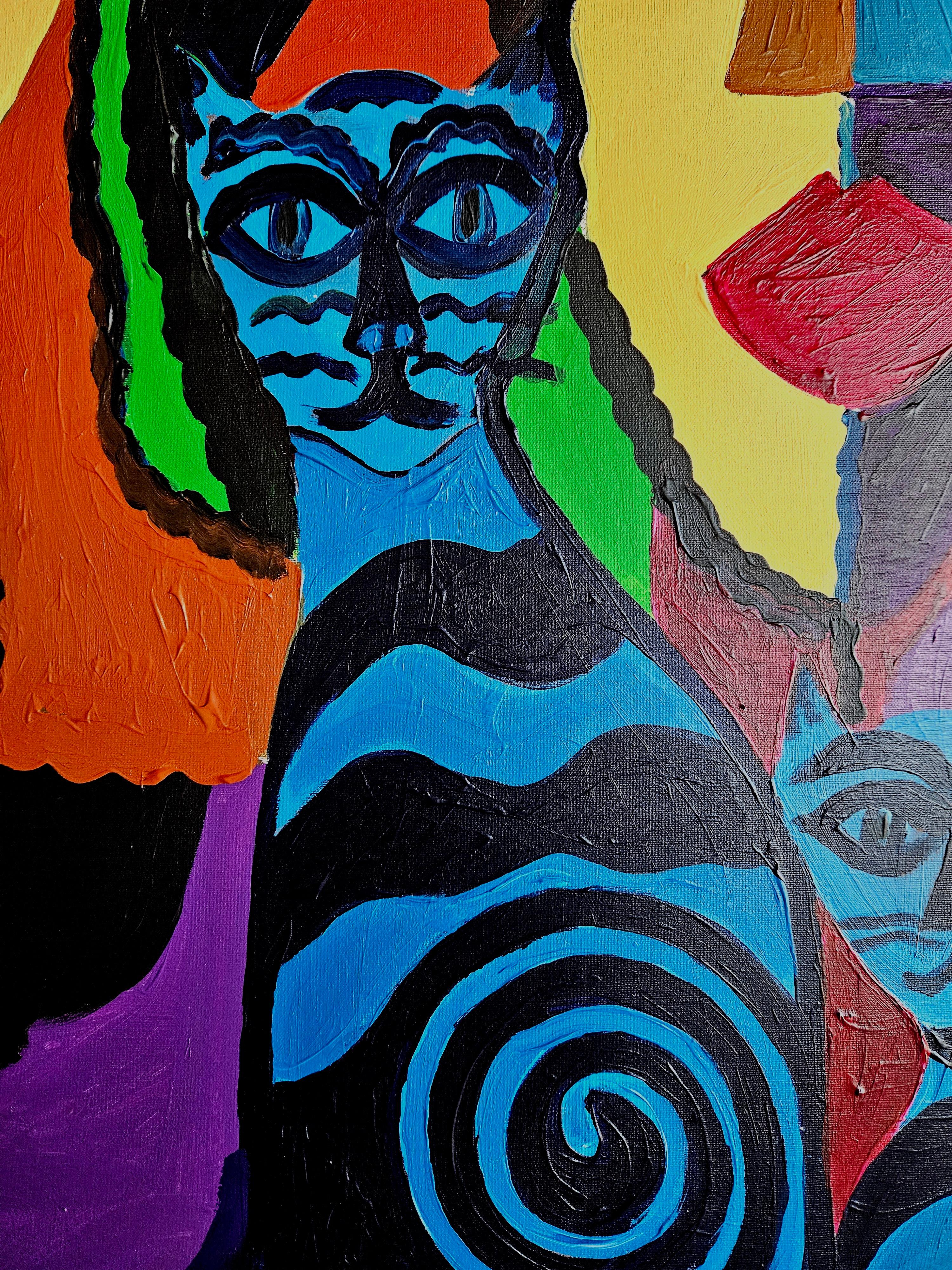 Ramon Poch  124 Cats in blue 120x120 cm   original acrylic painting 2