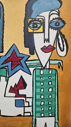 Ramon Poch 145 Pareja feliz Acrylic Painting, Fauvist Style, Framed, 2010+