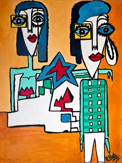 Ramon Poch 145 Pareja feliz Acrylic Painting, Fauvist Style, Framed, 2010+
