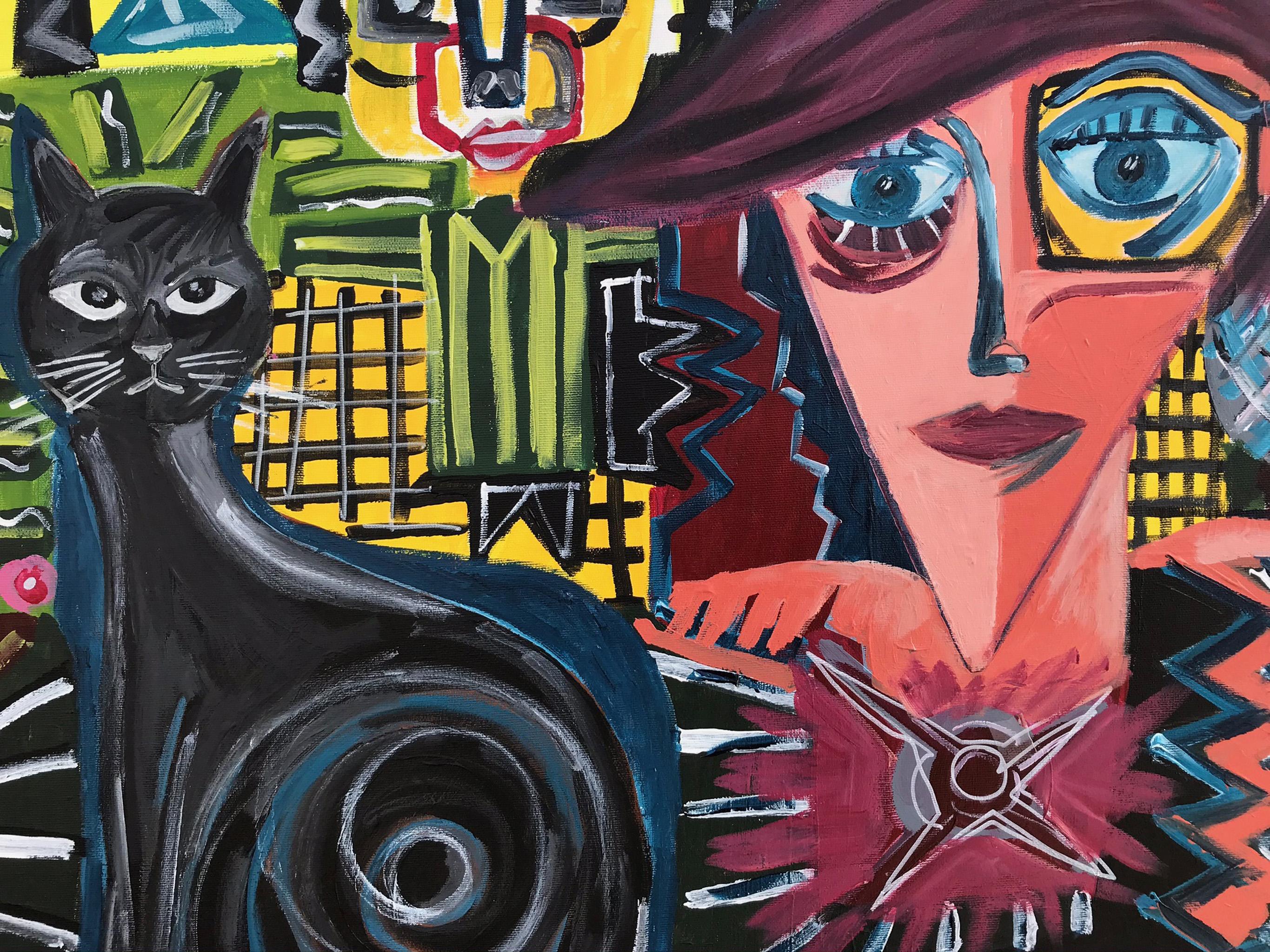 Ramon Poch 15 Charakter Black Cat. original Acrylgemälde im Angebot 2