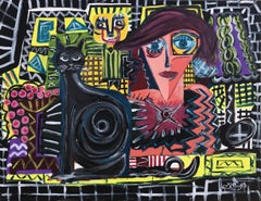 Ramon Poch 15 Charakter Black Cat. original Acrylgemälde