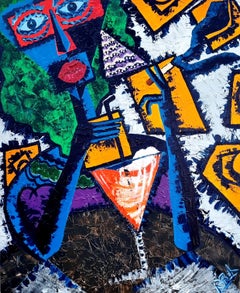 Ramon Poch 17 Vertical 111 mujer en azul acrylic painting