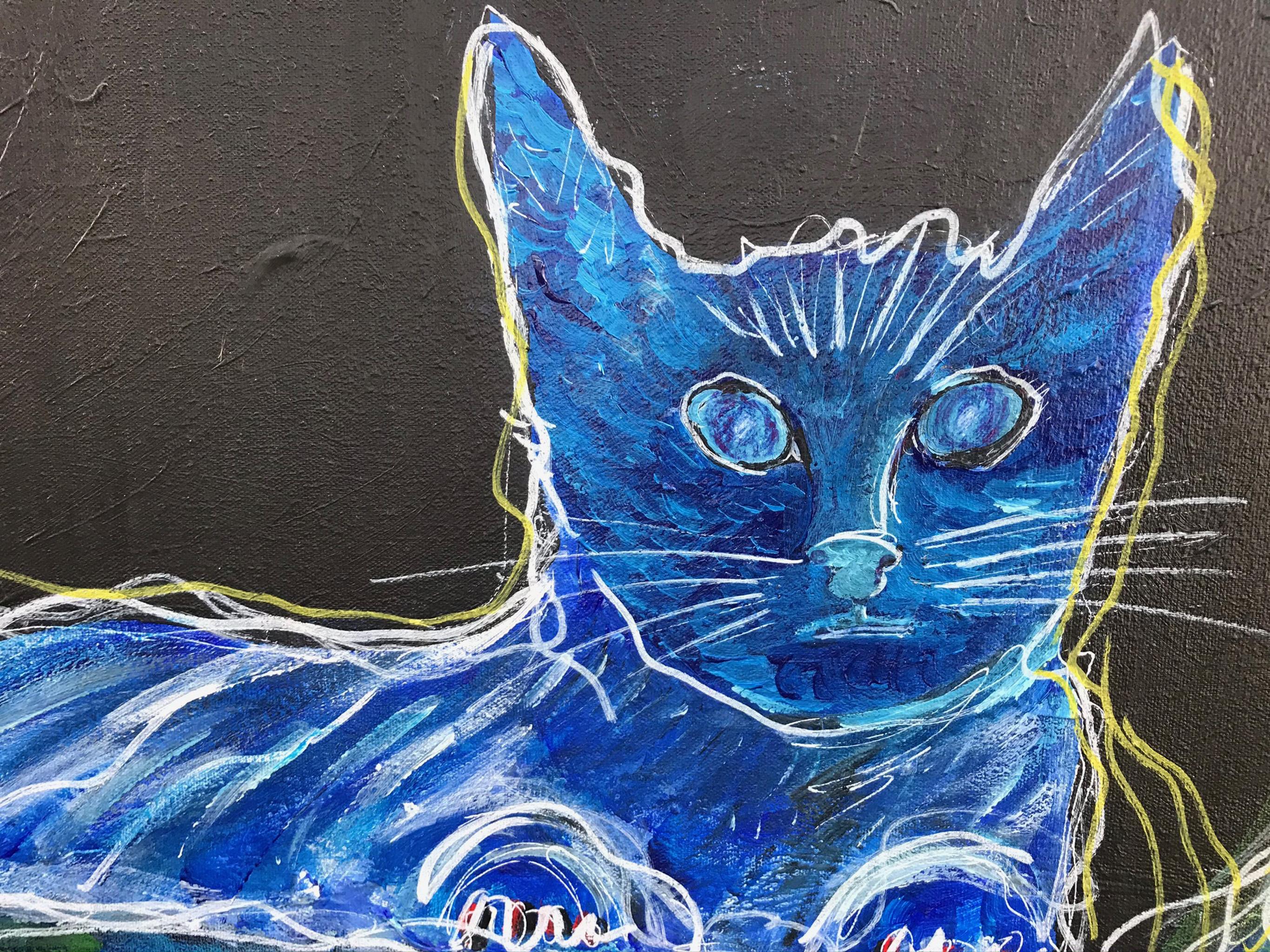 Ramon Poch  Familia en azul pintura acrílica en venta 3
