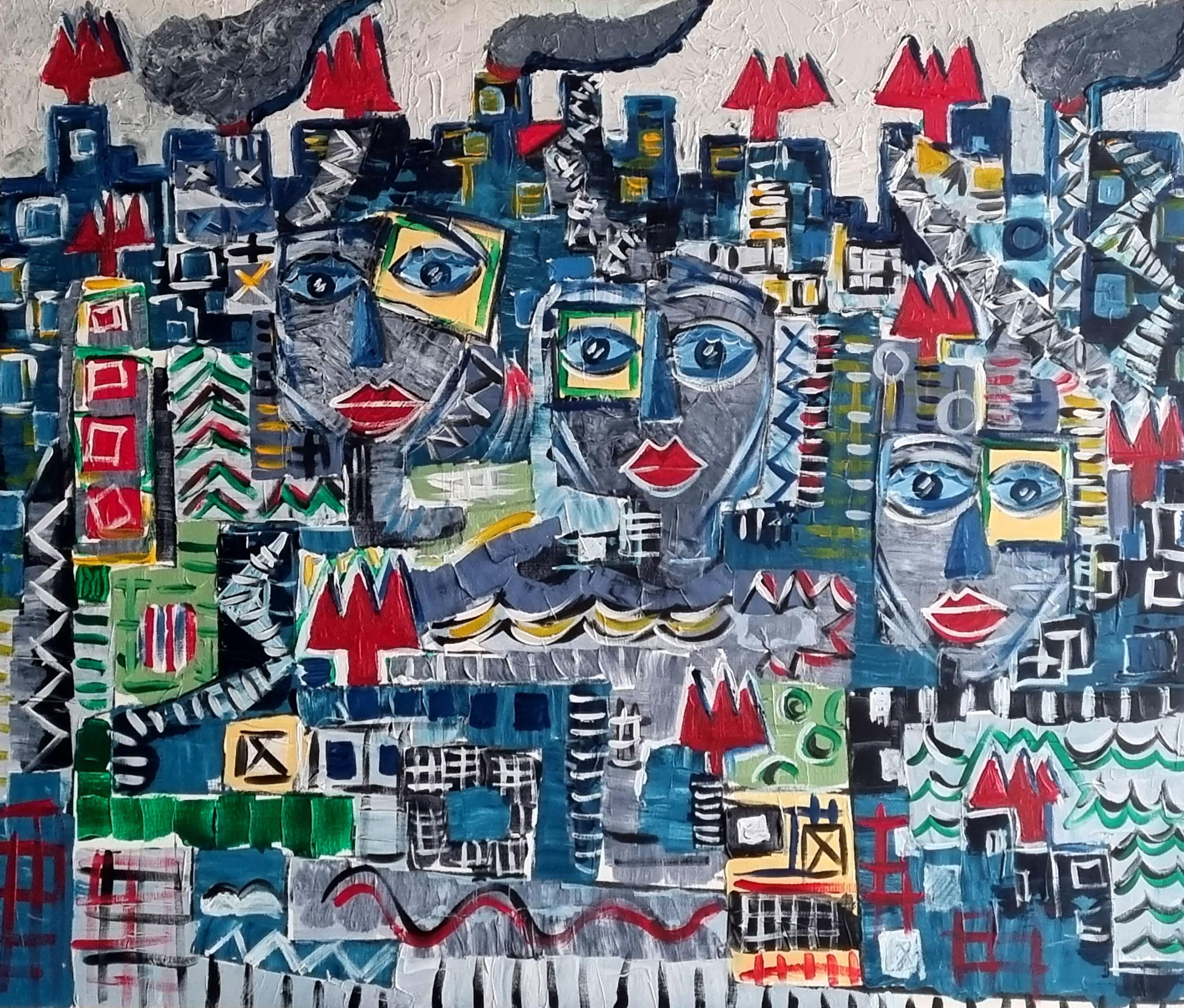 Ramon Poch 8 Faces Blue 100 x 120 cm acrylic painting