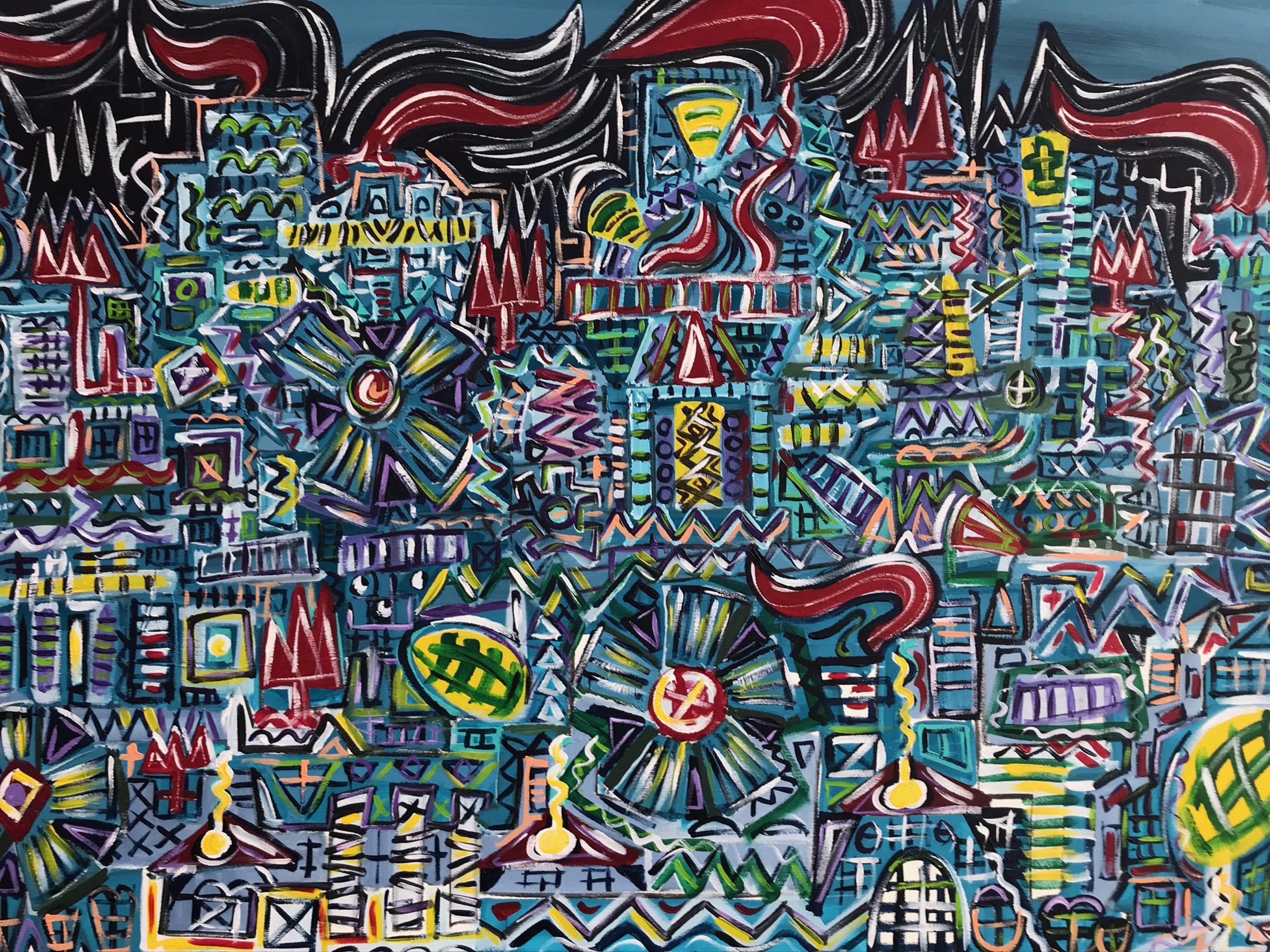 RAMON POCH  Grande   Fabbrica   pittura acrilica - Abstract Painting Blu di Ramon Poch