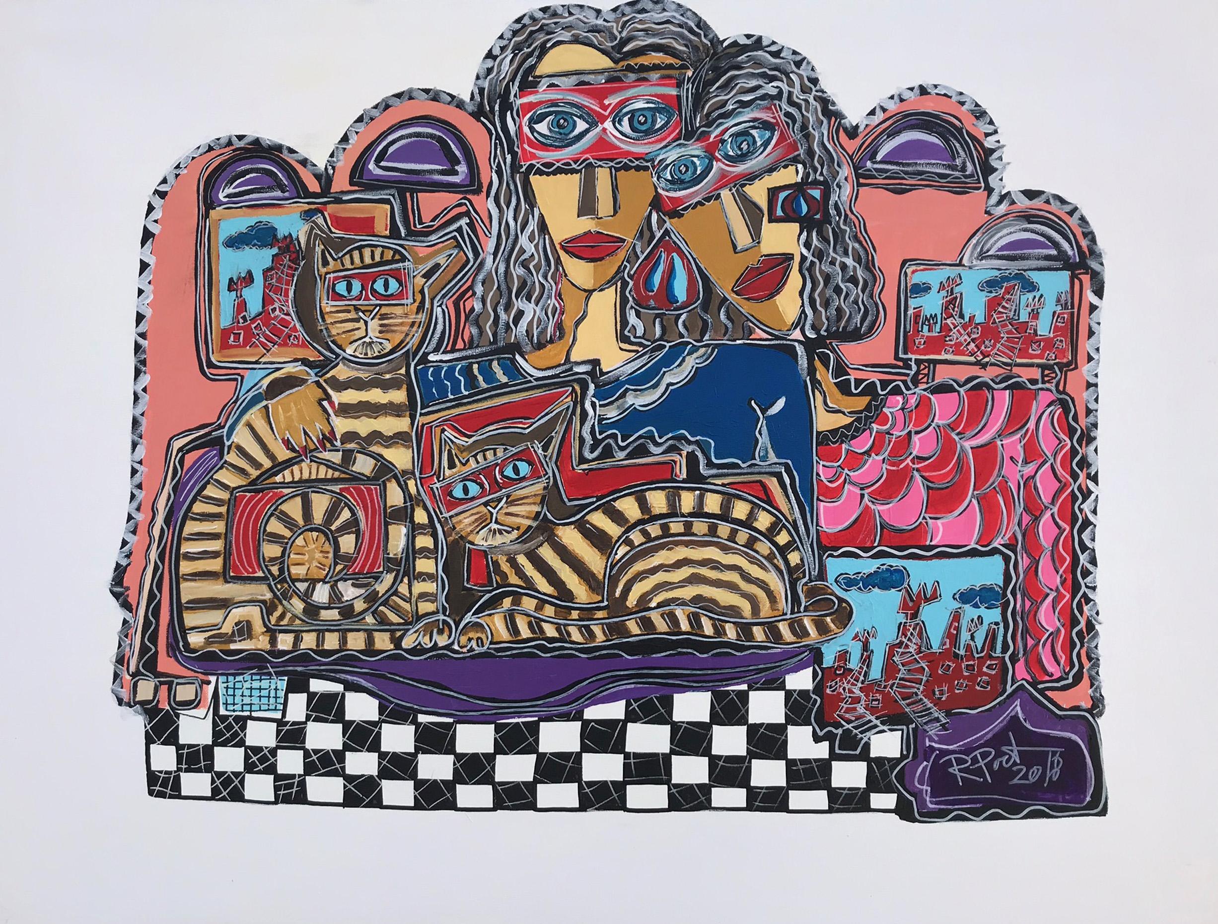 Ramon Poch 9  Coppia con gatti 115 x 90 cm - pittura acrilica originale 1
