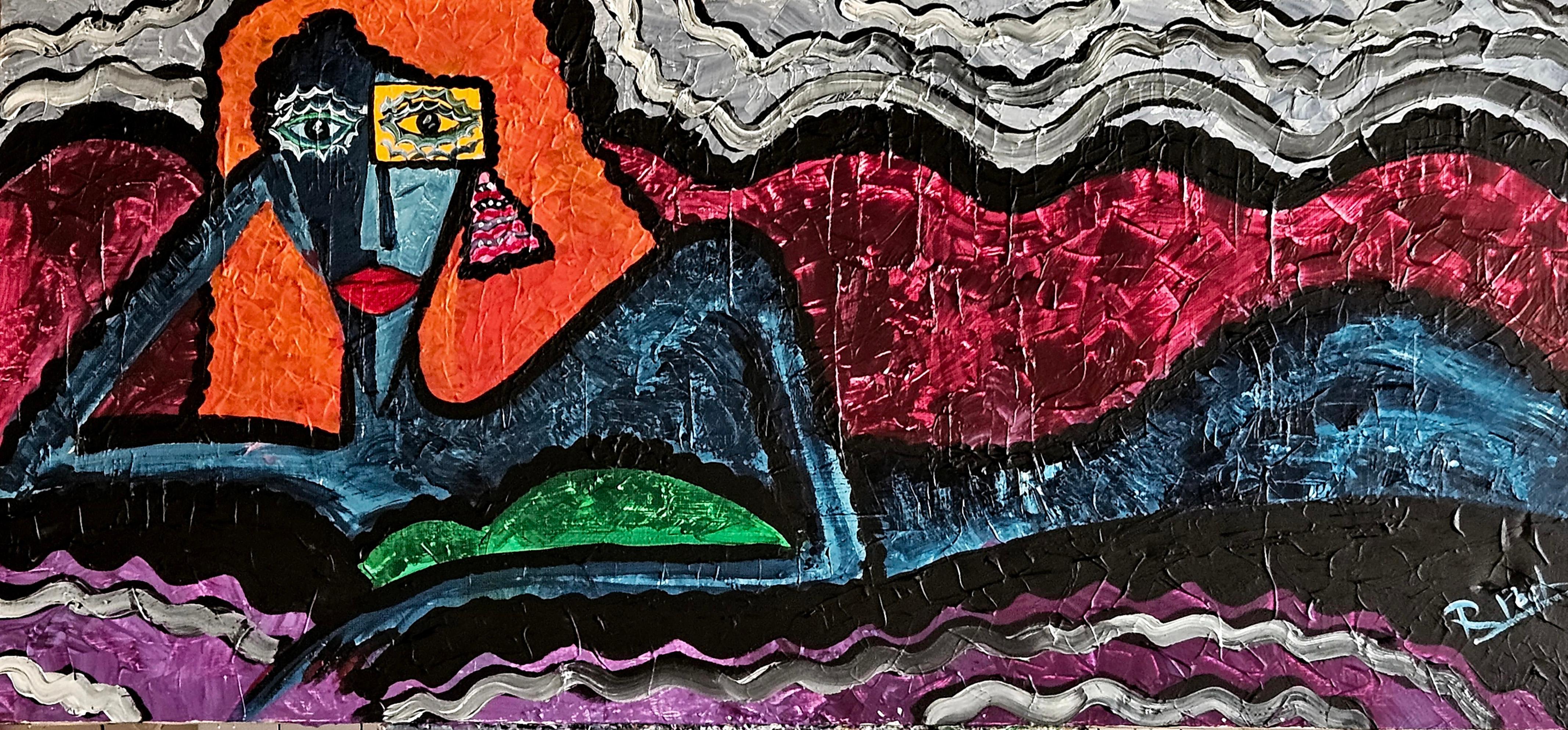 Poch 121 Expecting Acrylic Painting, Abstract Expressionist, Framed, 2010-