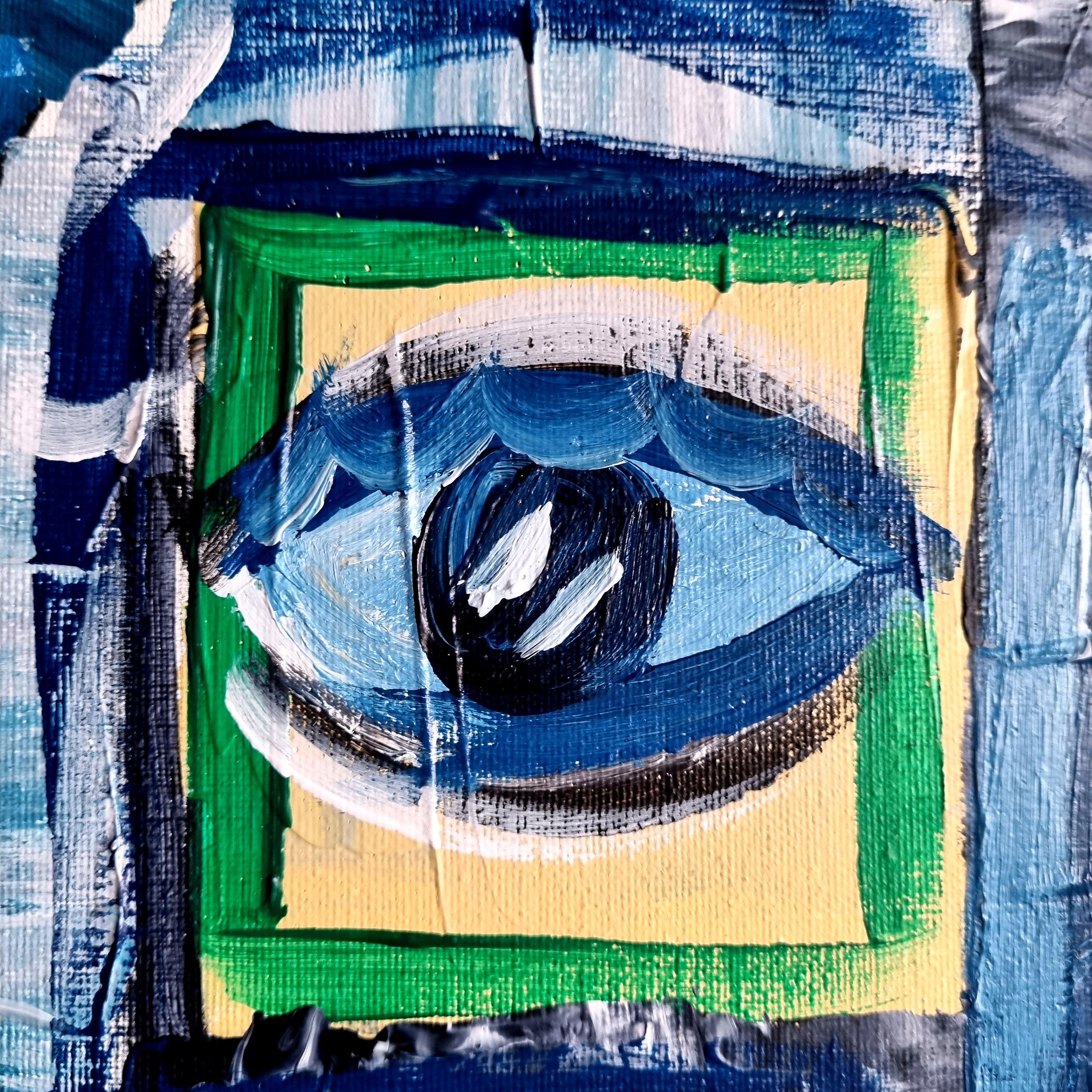 Ramon Poch   Faces Blue 100 x 120 cm  pittura acrilica in vendita 2