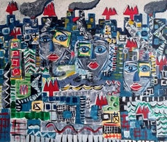 Ramon Poch Faces Blue 100 x 120 cm acrylic painting