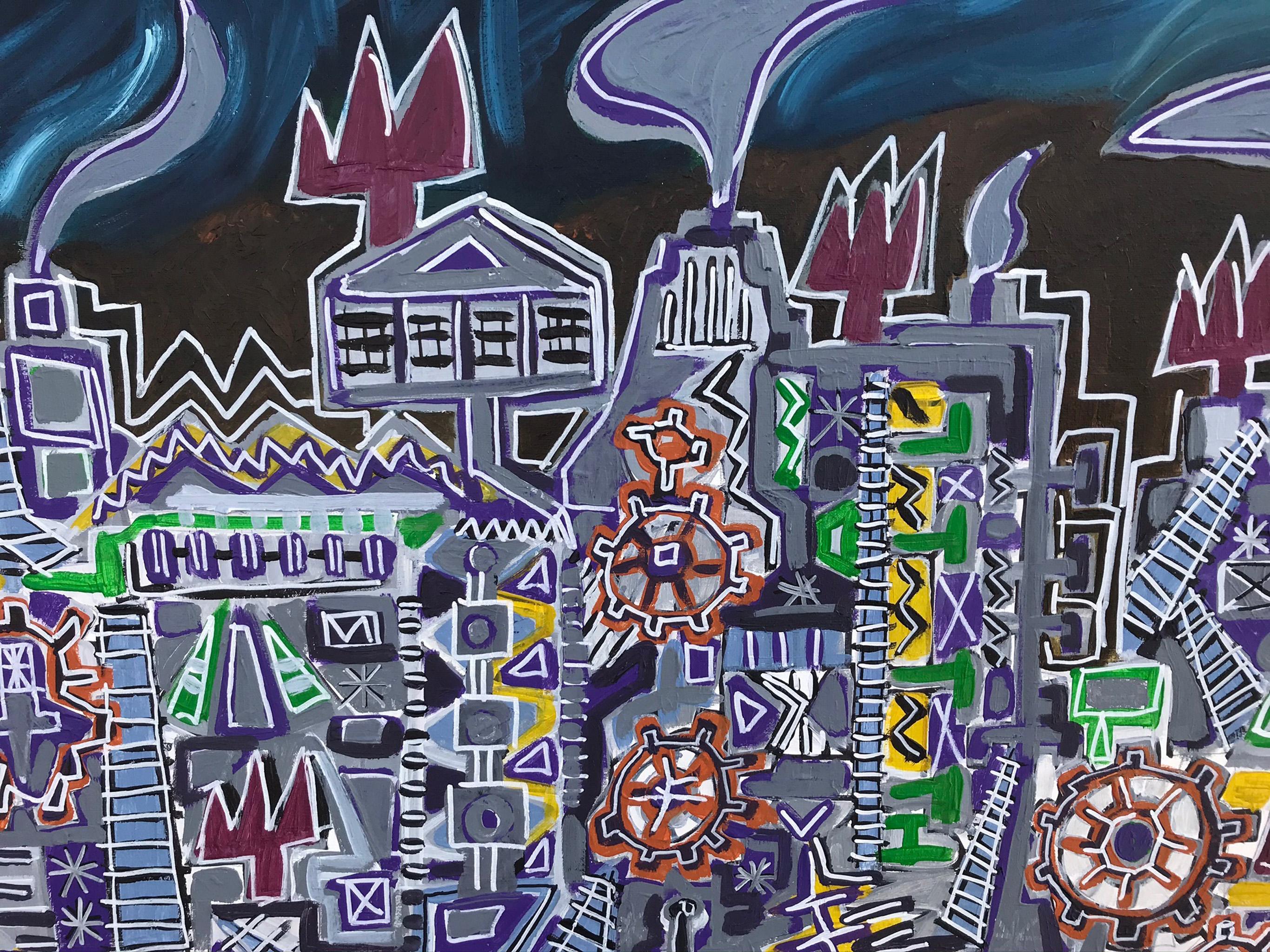 RAMON POCH   Fabrik    Acrylmalerei (Schwarz), Landscape Painting, von Ramon Poch