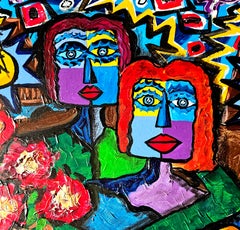 Ramon Poch Famili Square. original acrylic painting