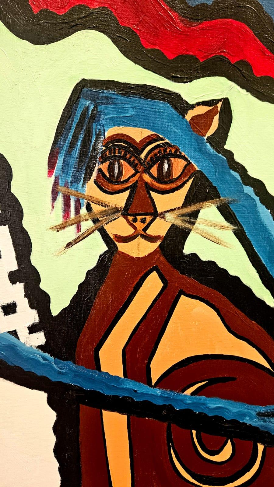 Ramon Poch  La joven y el gatoor Original-Acrylgemälde im Angebot 1