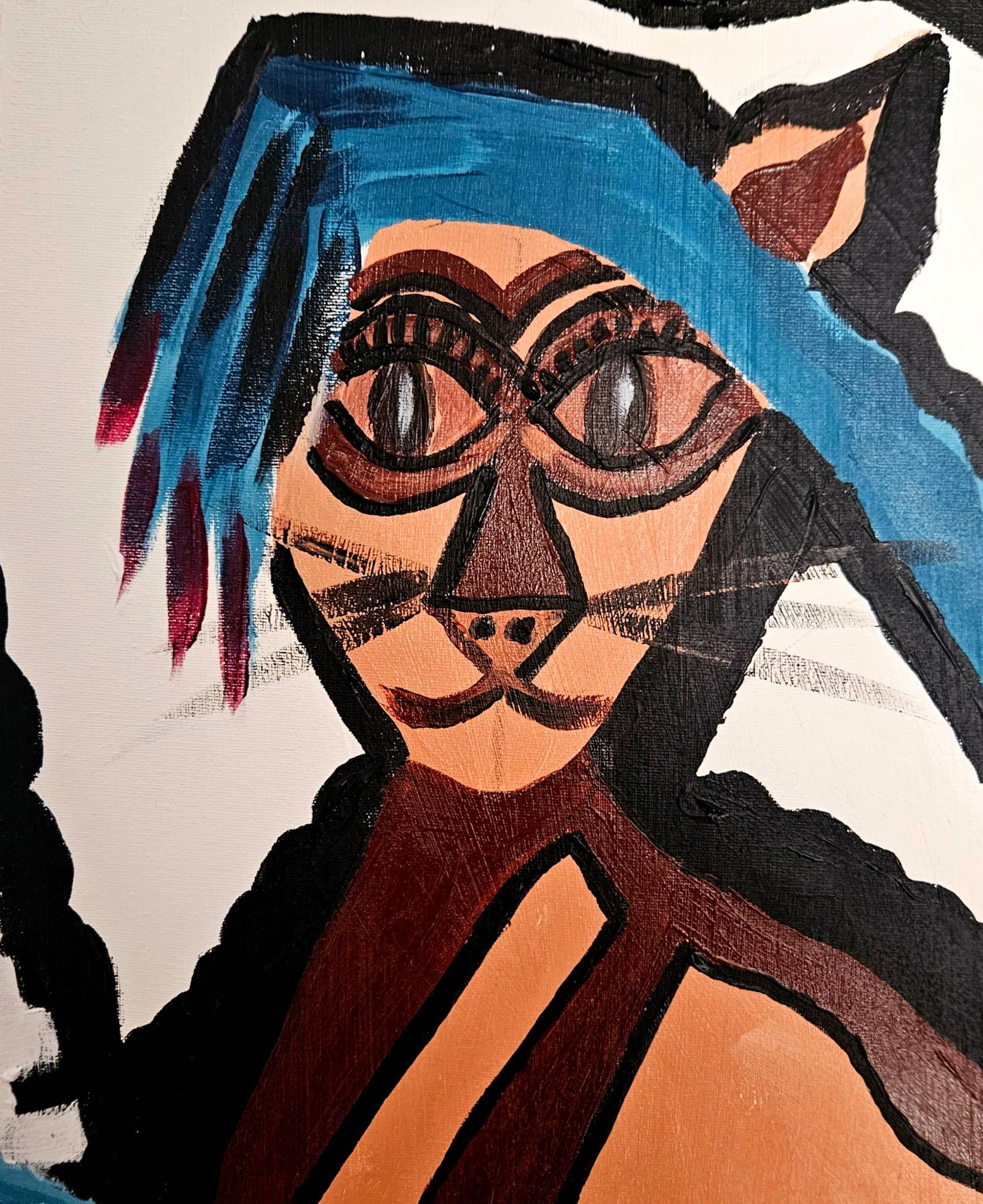Ramon Poch  La joven y el gatooriginal acrylic painting For Sale 2