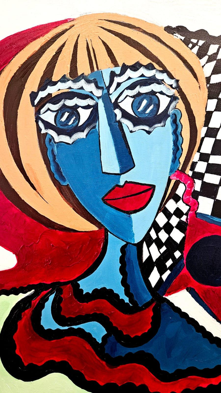 Ramon Poch  La joven y el gatoor Original-Acrylgemälde im Angebot 2