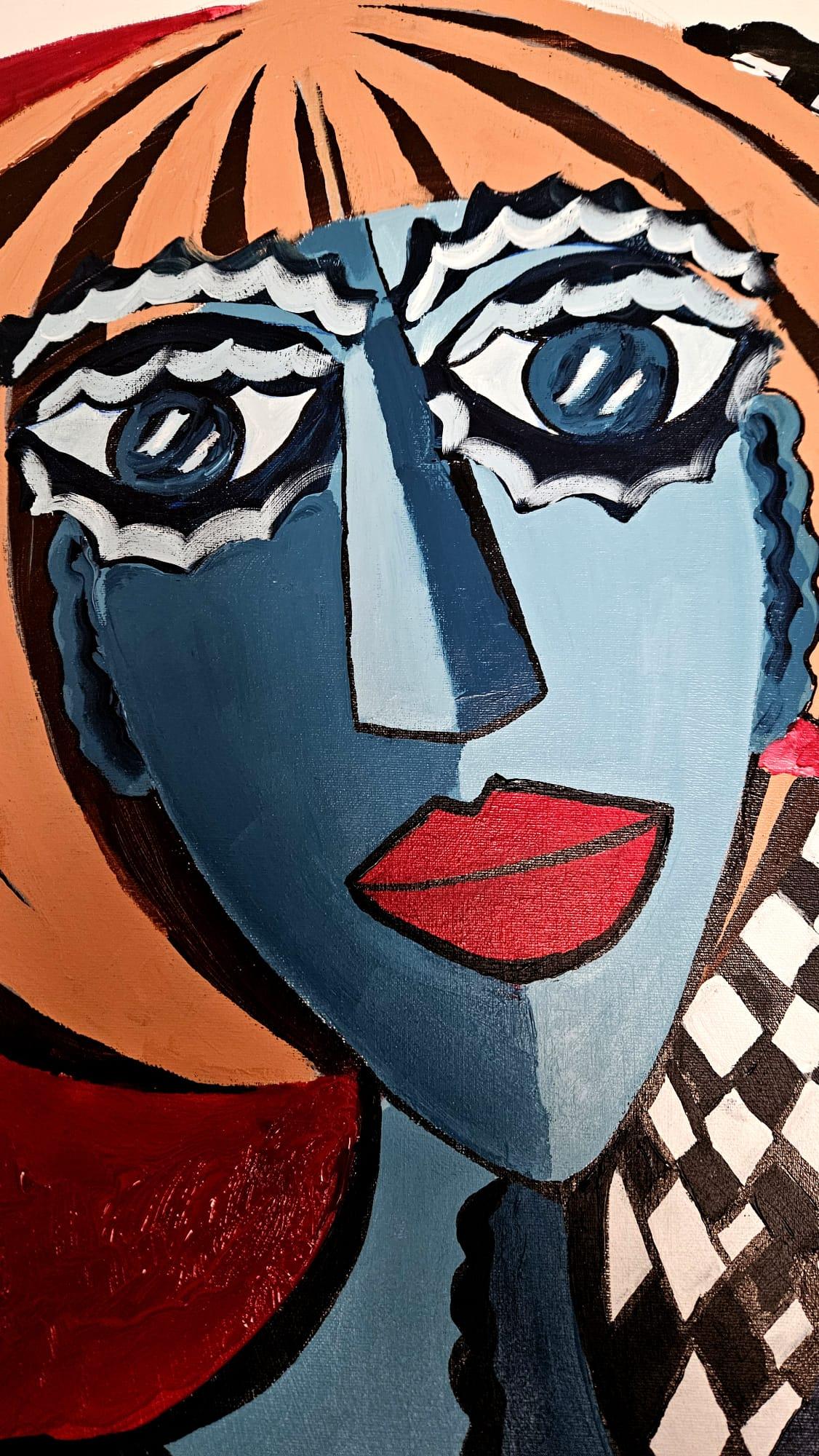 Ramon Poch  La joven y el gatooriginal acrylic painting For Sale 3