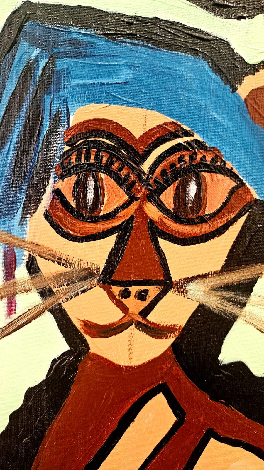 Ramon Poch  La joven y el gatoor Original-Acrylgemälde im Angebot 4