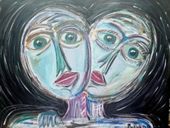 Ramon Poch pareja en circulo 161 acrylic painting framed 100x130 cm