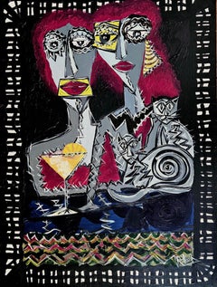 POCH 220 Gray Acrylic Portrait Painting, Abstract Expressionist, Framed, 2010+