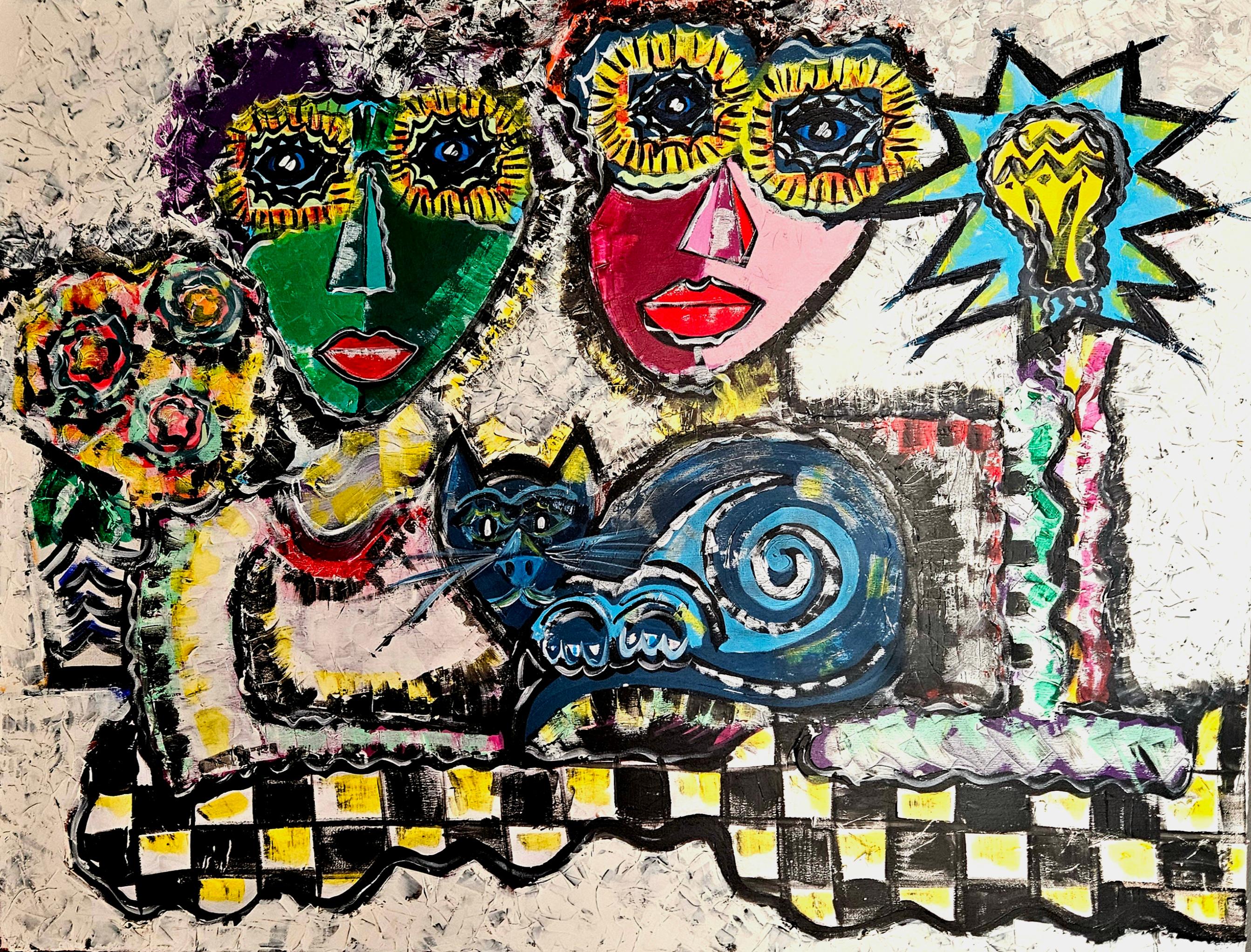 RAMON POCH. RETRATO DE  FAMILIA   acrylic painting - Painting by Ramon Poch