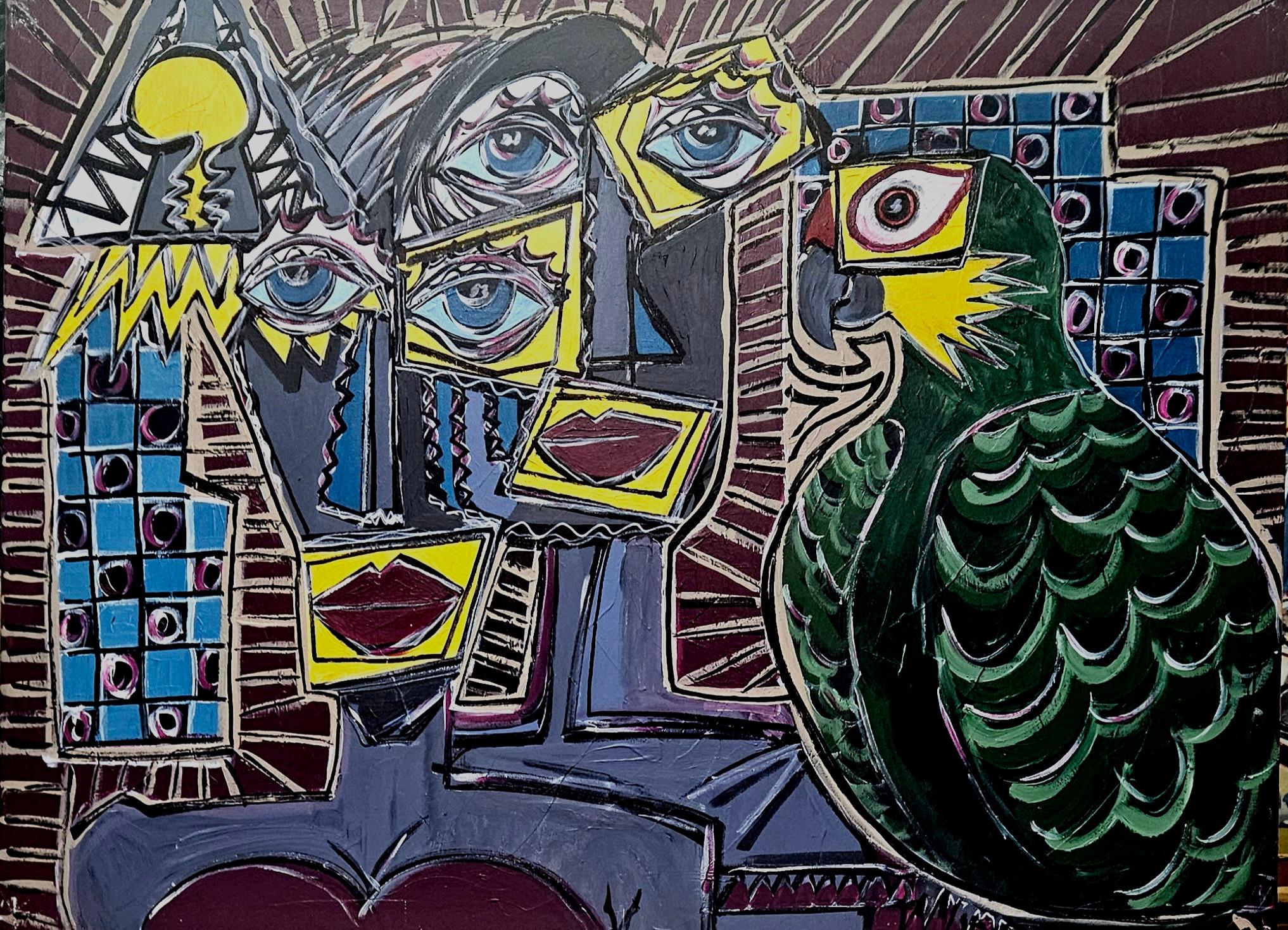 Ramon Poch 160 Teo, der Papagei. Acrylgemälde, gerahmt, 100 x 130 cm