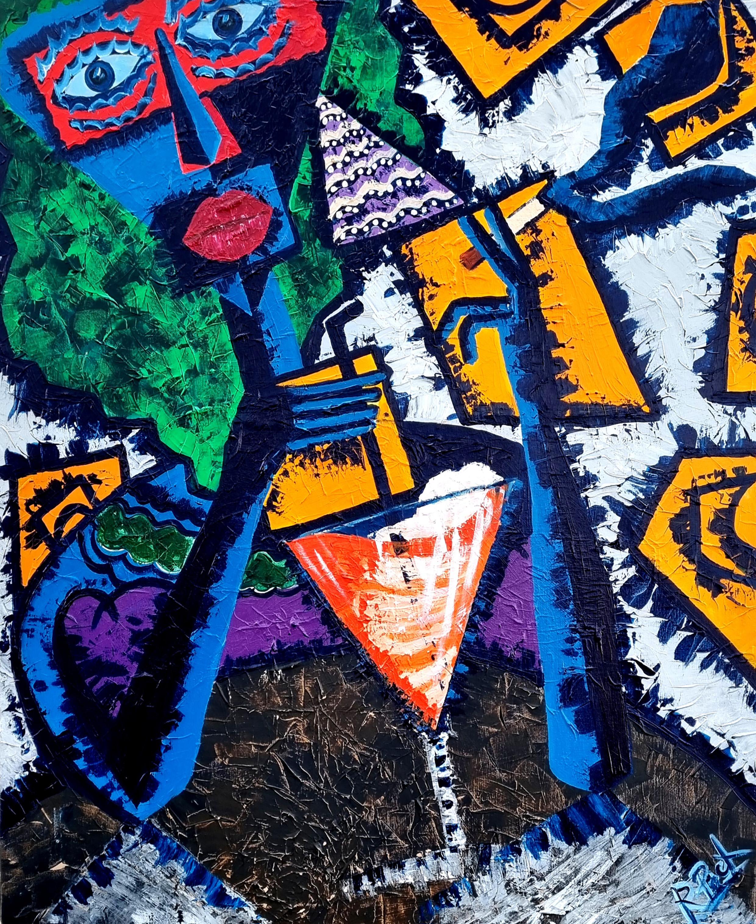 Ramon Poch 111 Vertical mujer en azul acrylic painting