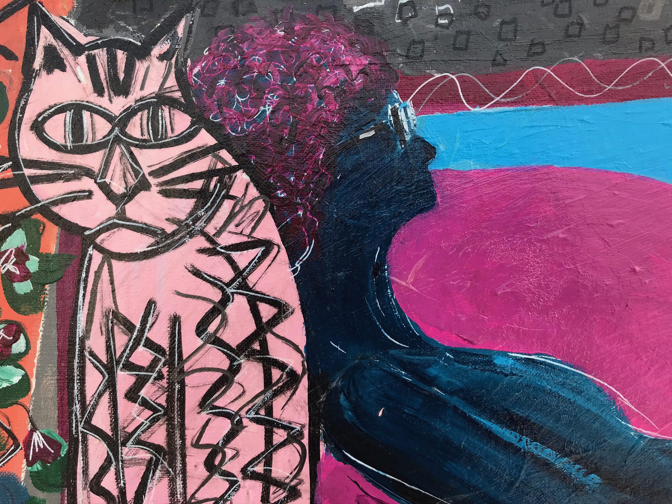 RAMON POCH   Woman on Sofa   acrylic painting - Abstract Expressionist Painting by Ramon Poch