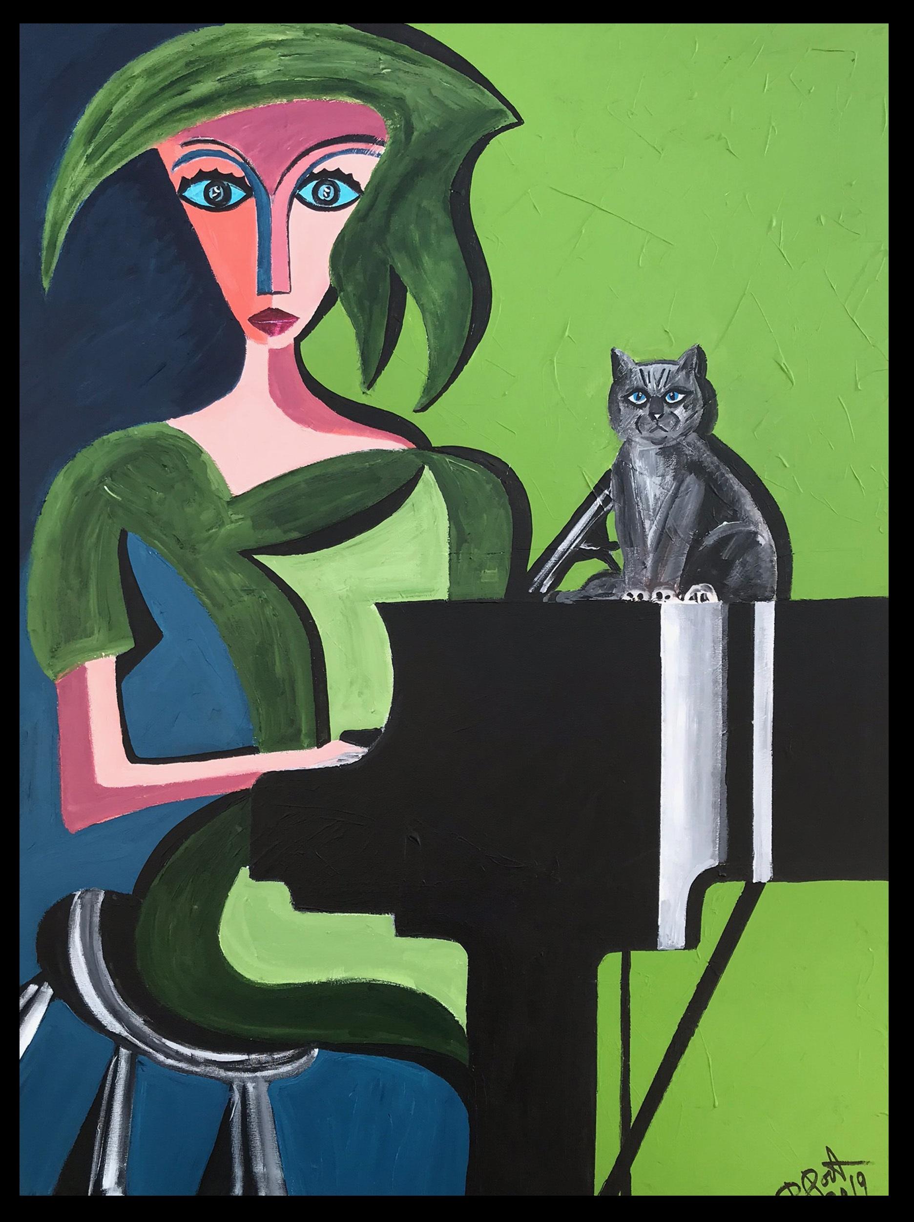 Ramon Poch Femme sur le vert 100 x 130 cm peinture acrylique