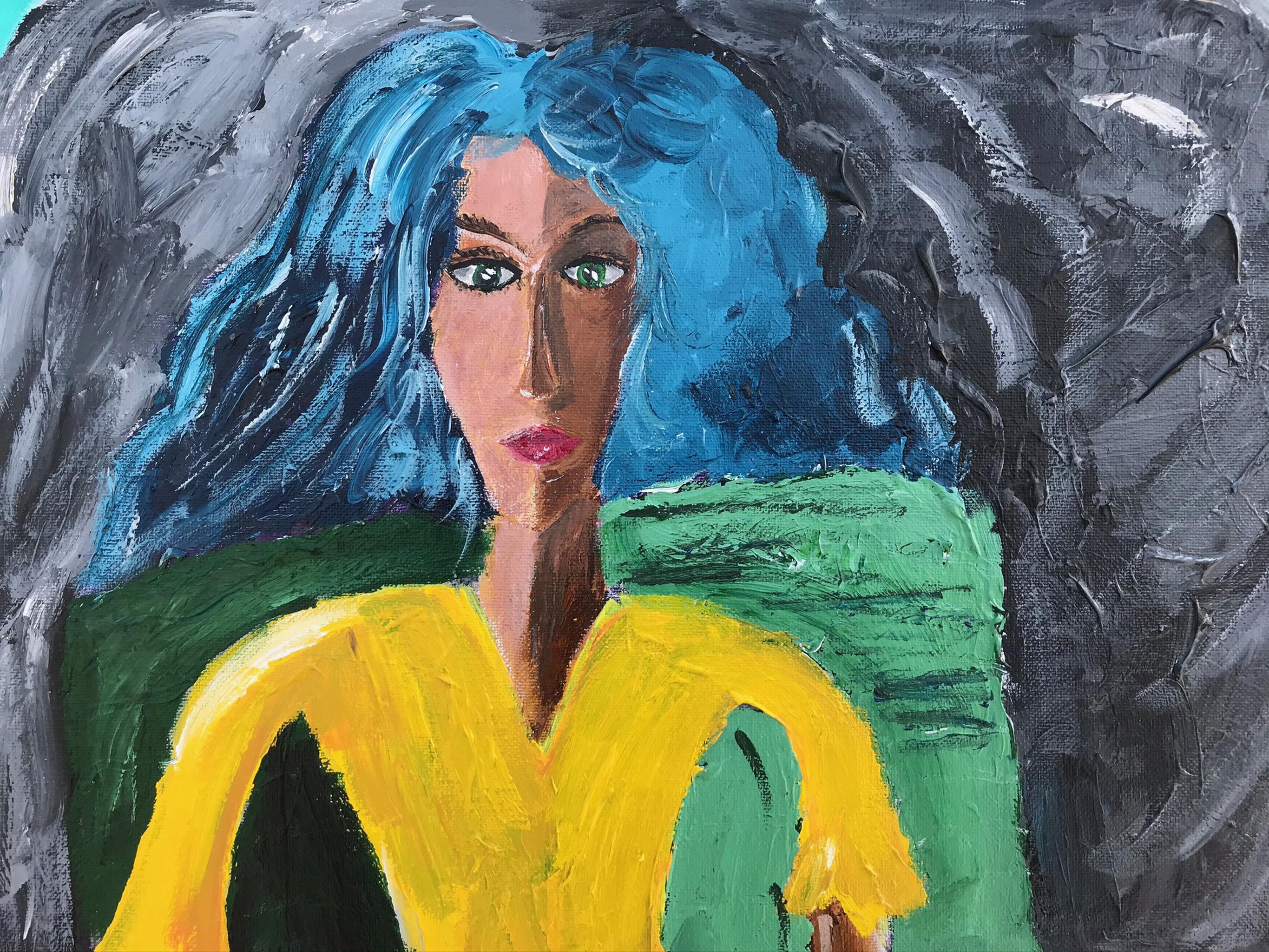 RAMON POCH   Donna con gatto   pittura acrilica - Painting di Ramon Poch