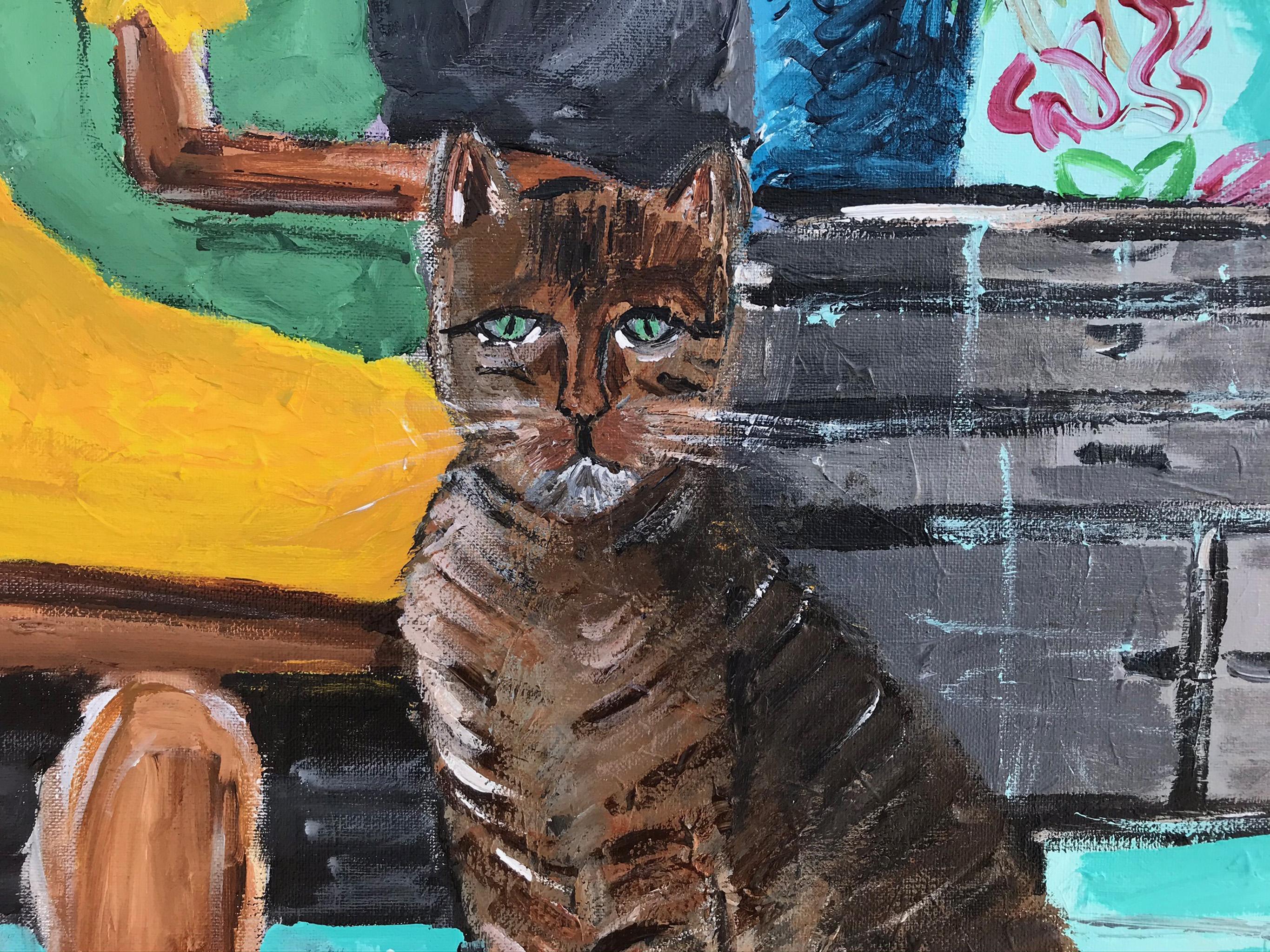 RAMON POCH   Donna con gatto   pittura acrilica - Painting Contemporaneo di Ramon Poch