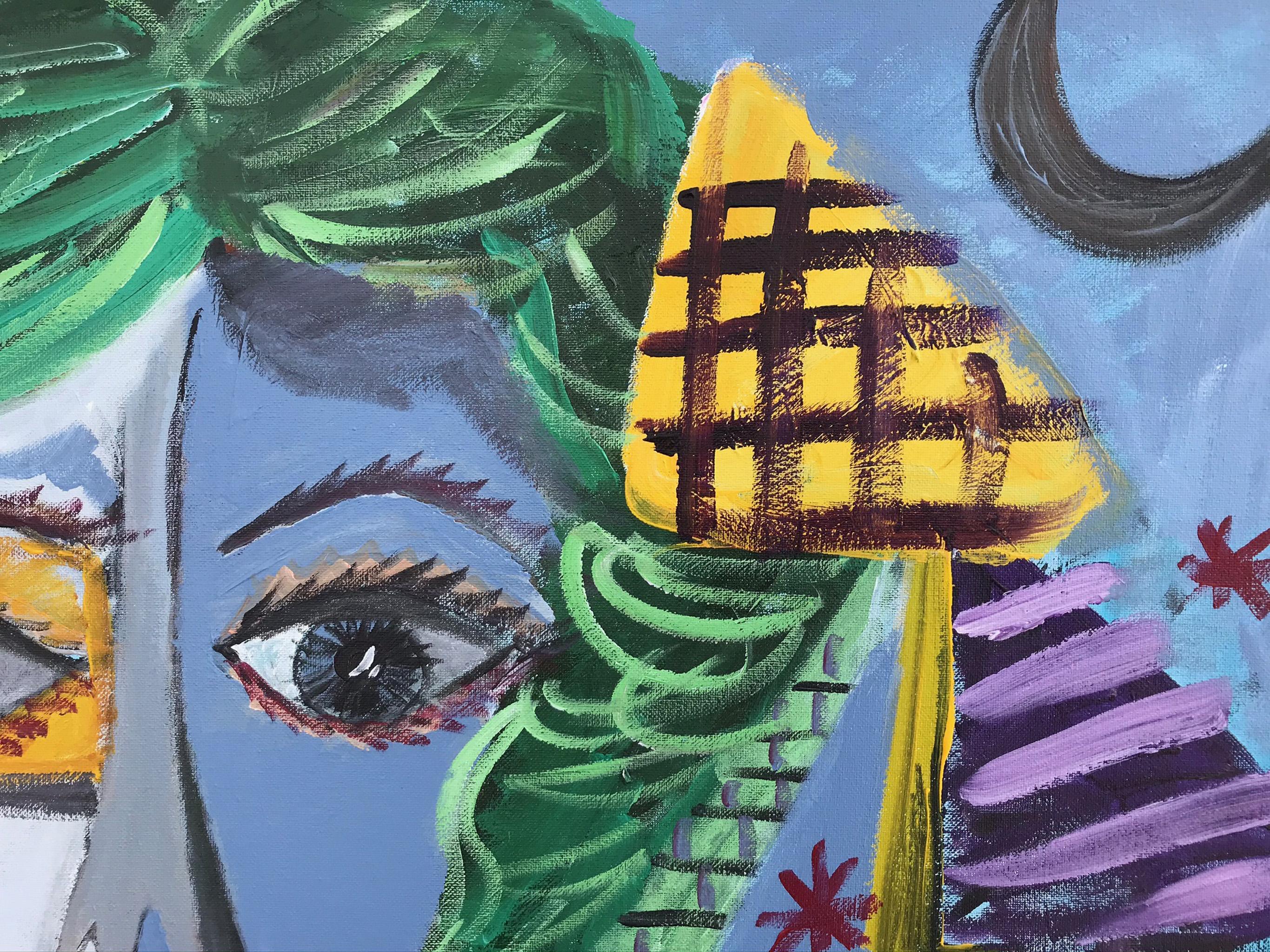 Ramon Poch  Ojos amarillos  Azul  pintura acrílica en venta 3