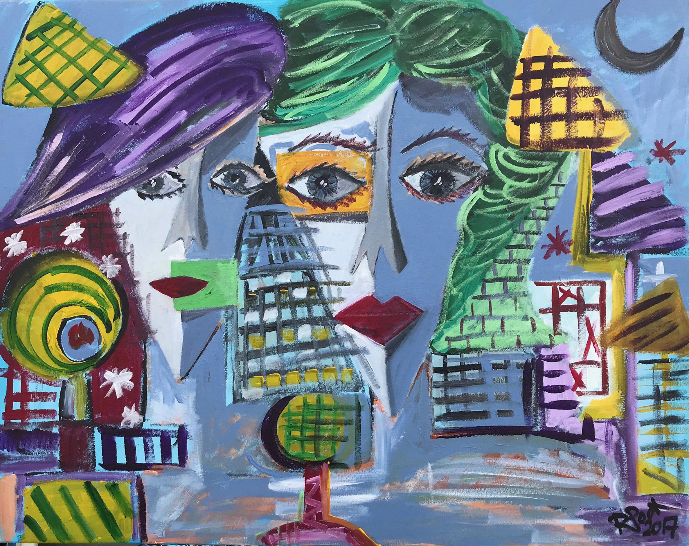 Ramon Poch Yellow Eyes Blue acrylic painting