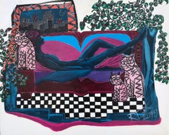 POCH 10 Woman on Sofa Acrylic Painting, Abstract Style, 80x100 cm, Excellent