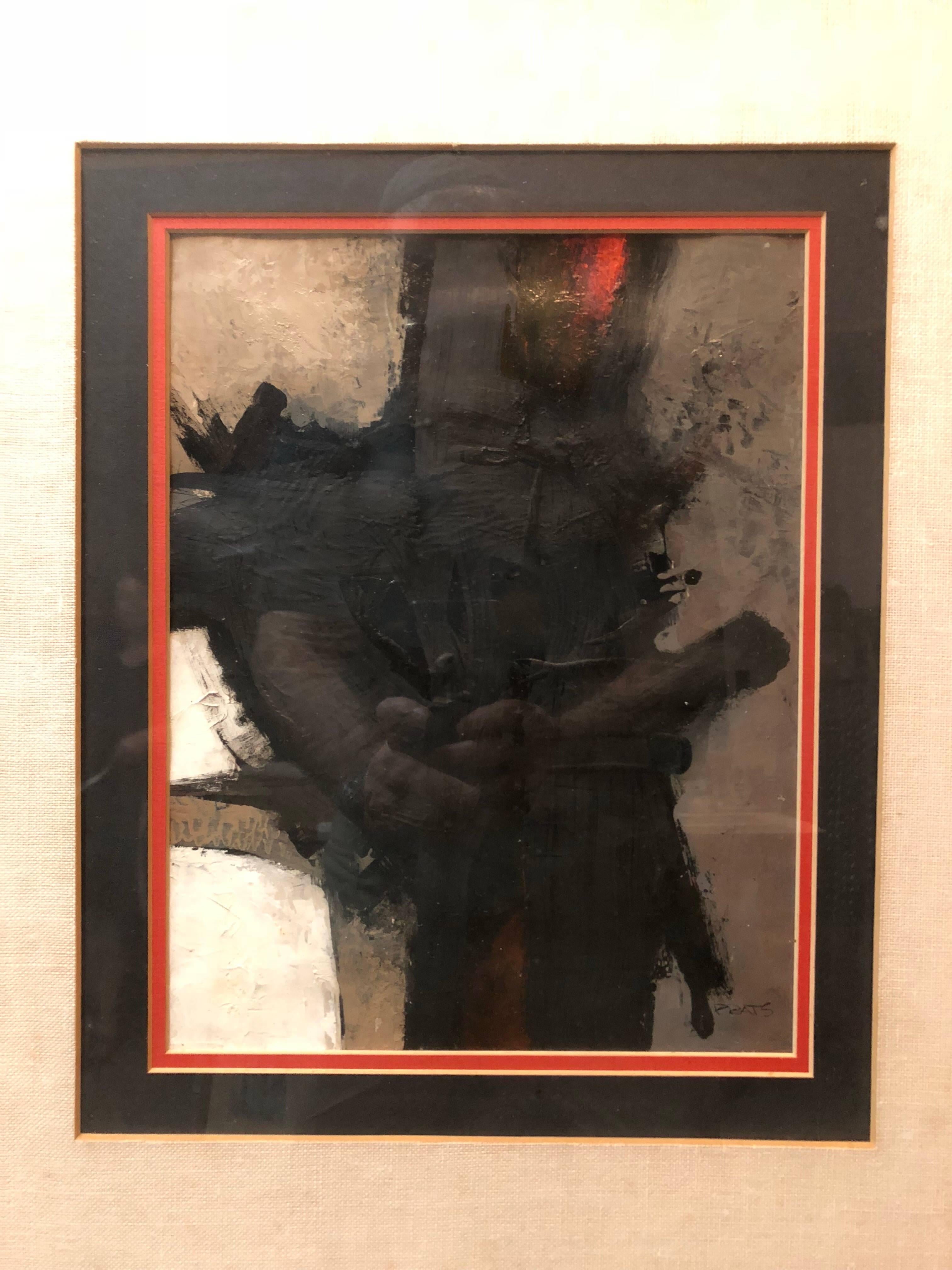 Genre: Modern
Subject: Abstract
Medium: Oil
Surface: Paper
Country: Spain
Dimensions w/Frame: 25 1/2 x 21 1/2

This original painting by Spanish artist Ramon Prats is moody and powerful. The colors are a mix of black, grays and reds ala Antoni