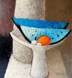 Ramon Prats Oil on Board Modernist Still Life with Blue Watermelon
