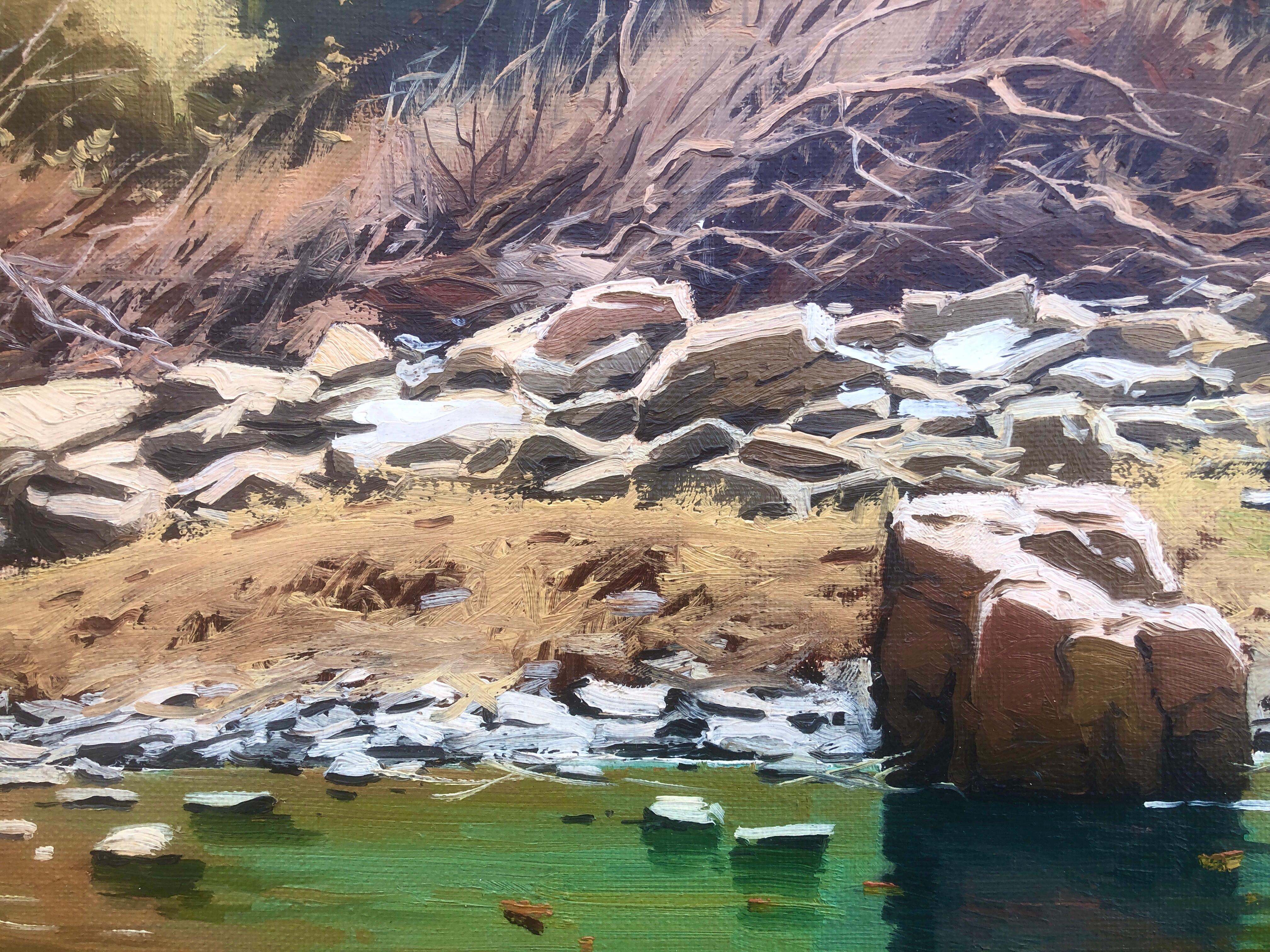 Paysage avec peinture à l'huile sur toile de rivière, Espagne en vente 2