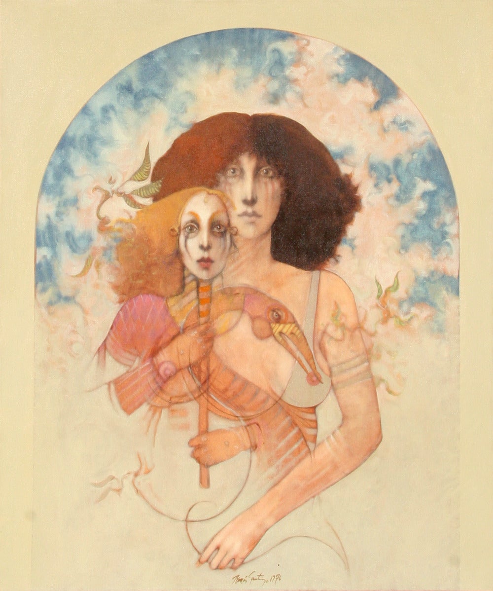 Portrait Painting de Ramone Santiago - Cynthia I, Pintura al óleo surrealista sobre lienzo de Ramon Santiago