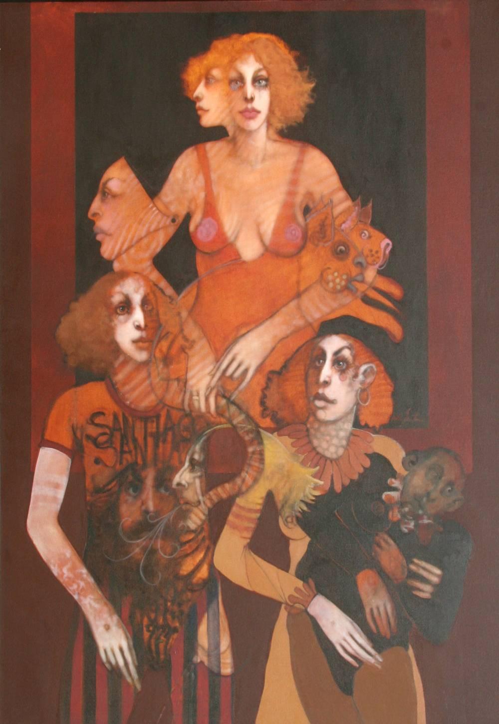 Figurative Painting de Ramone Santiago - Imagen de la madre, óleo surrealista de Ramon Santiago