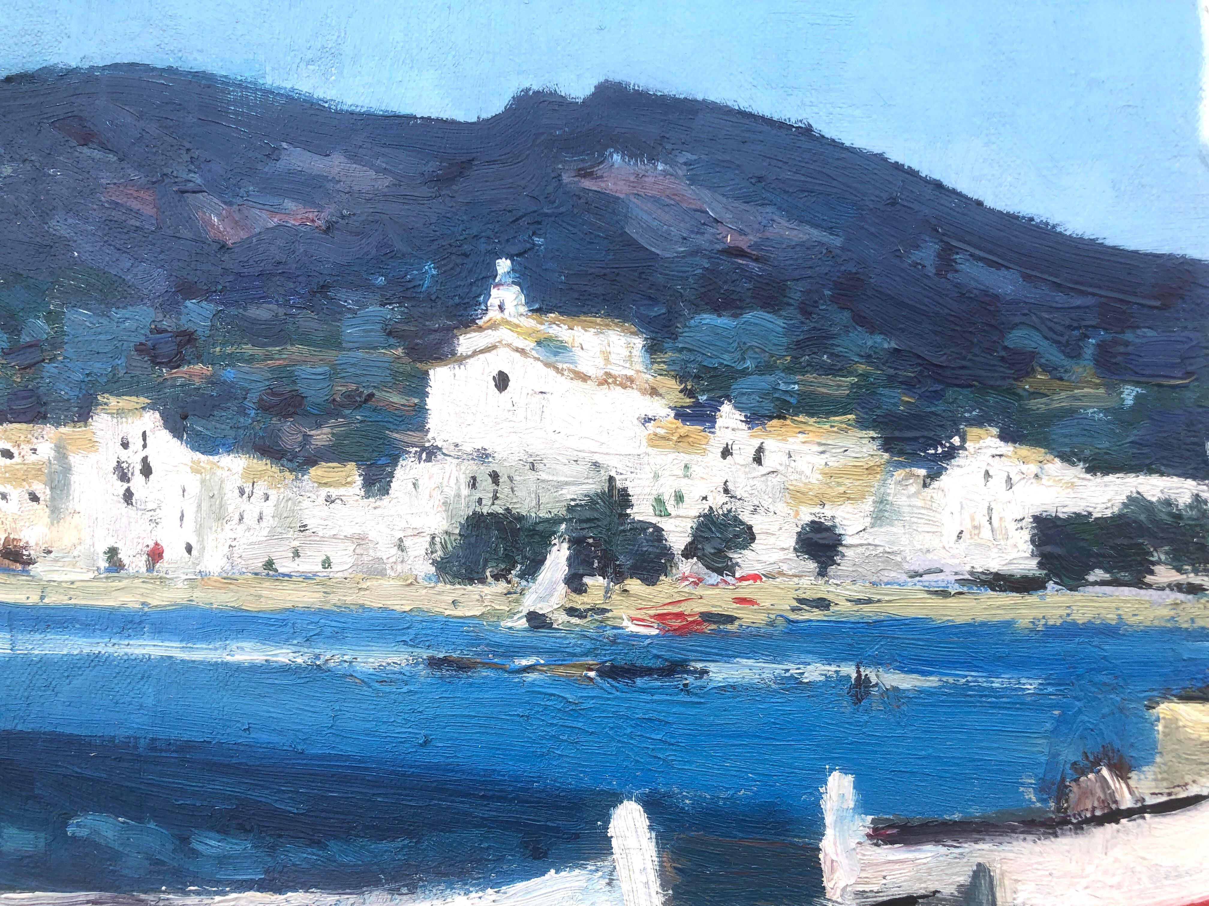 Cadaques Espagne huile sur toile peinture paysage marin méditerranéen espagnol en vente 2