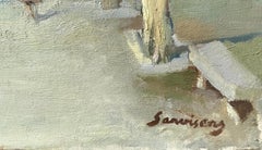 Elegante Barcelona-Boulevard-Szene mit Figuren, Katalanischer Impressionist Ölgemälde