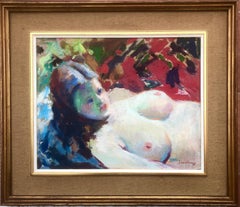 Nude woman oil on canvas painting