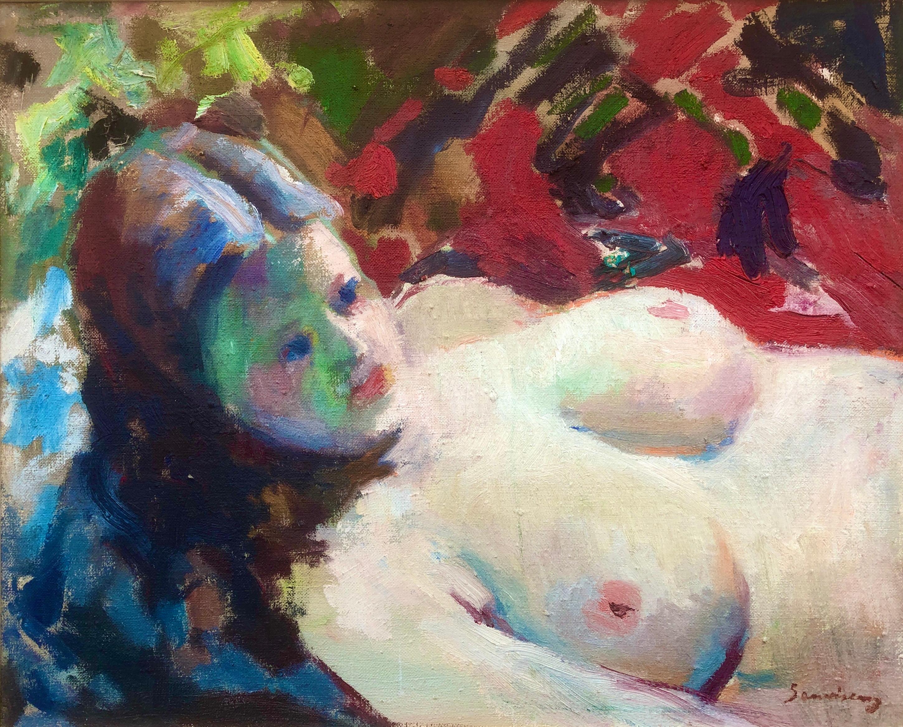 Nude woman oil on canvas painting